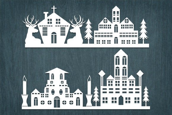 Laser Cut Christmas Buildings Silhouette for Winter Amp